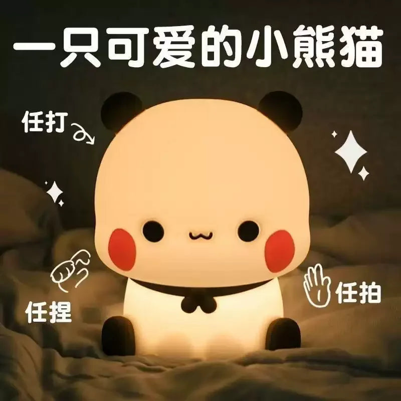 veilleuse kawaii panda blanche marron détails mignon enfantine piles chambre enfants