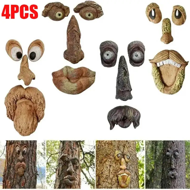masques visage arbre bois marron vert artisanal rustique accessoire jardinextérieur decoration fantôme