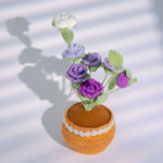 décoration maison bouquet fleurs crochetées pots couleur rose fleur miniature décorative champêtre artisanal