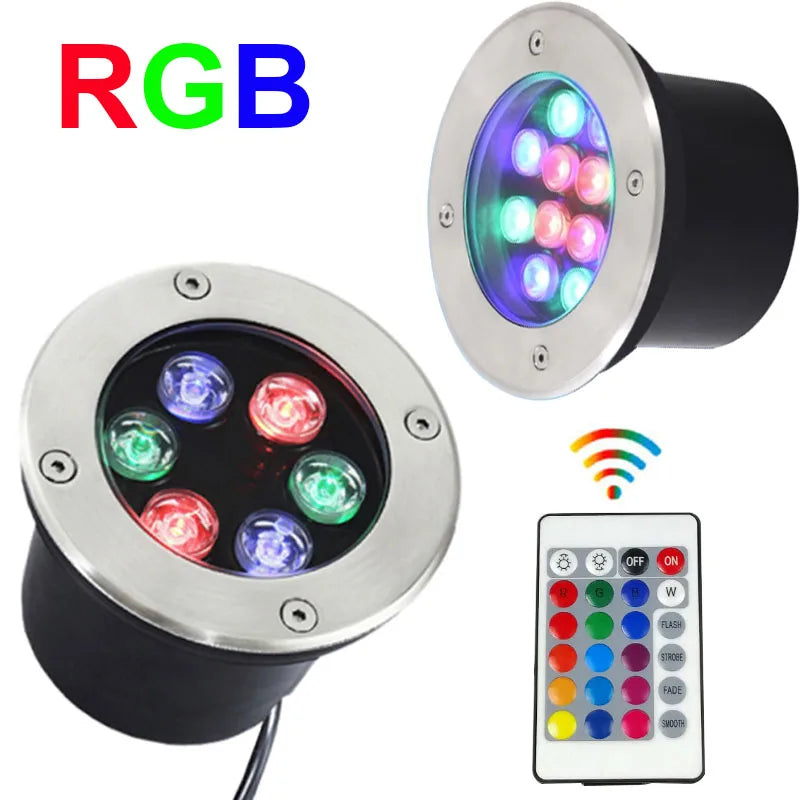 éclairage led rgb télécommande spot noir argent moderne extérieur encastrable ip67 waterproof 9w 18w