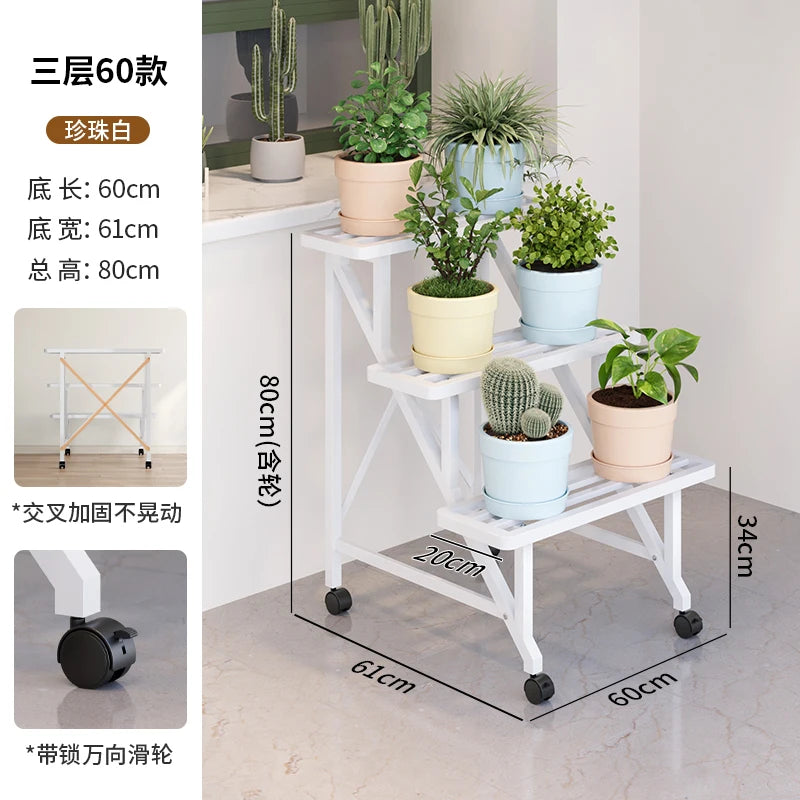 étagère roulettes moderne blanche support plantes pots multifonctionnelle intérieure extérieure 180cm large