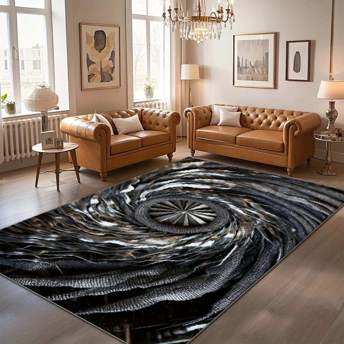 tapis moderne polypropylène polyester abstrait bleu noir blanc durable résistant extérieur prière