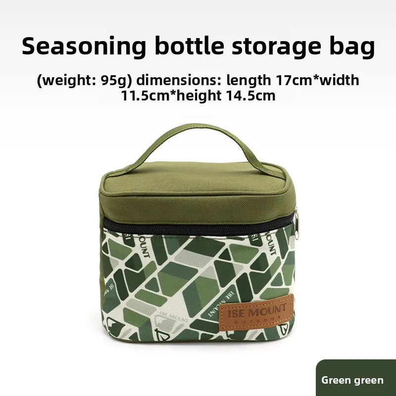 kit condiments portable camping marron beige vert olive boite bouteilles pratique moderne