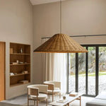 pendant suspension wicker naturel moderne rustique crochet câble noir lumière chaude chambre salon étude