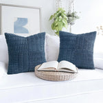 housse coussin carré moderne texture bleu marine polyester coton décoratif lit siège fixations blanc