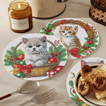 tapis table artisanal broderie diamant chat noël multicolore moderne ornement maison
