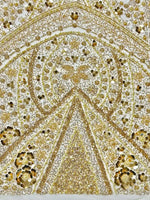 tissu décoratif vert olive noir doré rose pâle sequins motifs floraux broderie luxueux élégant