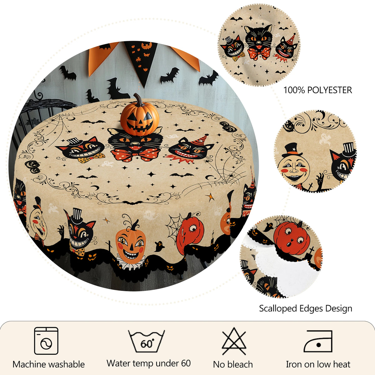 nappe halloween citrouille chat noir festive imperméable machine réutilisable extérieur mariage fête