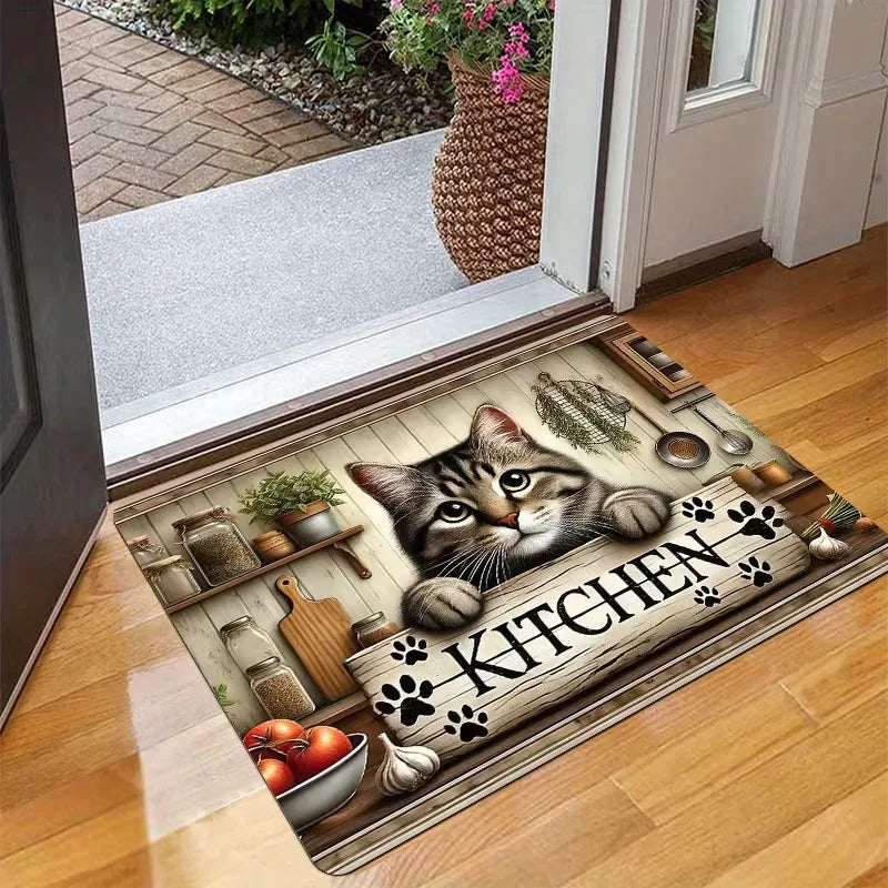tapis sol entrée moderne motif chat endormi antidérapant décoration maison salon gris orange