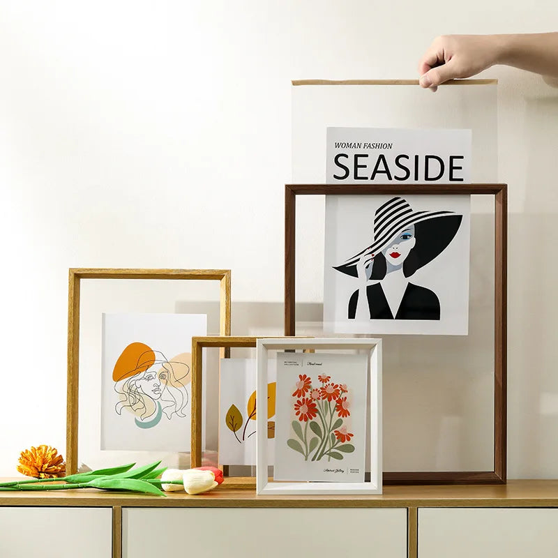 cadre photo acrylique transparent bois naturel minimaliste contemporain table calligraphie décoration murale