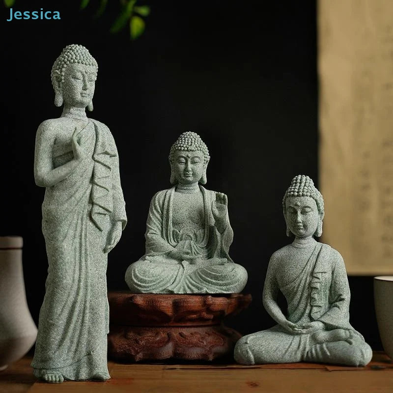statues bouddha vert clair texture marbre classique décoration intérieure zen espace spiritualité pierre socle