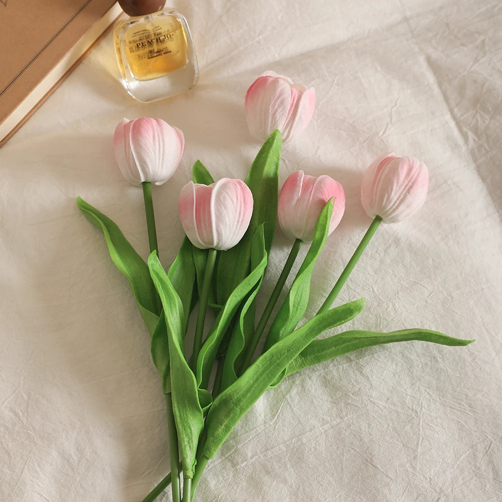 décoration intérieure moderne bouquet tulipes artificielles blanc vert 39cm mariage maison