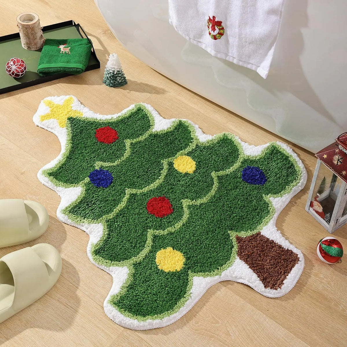 tapis arbre noël antidérapant fibre polyester résistant rides extérieur porte sol festive