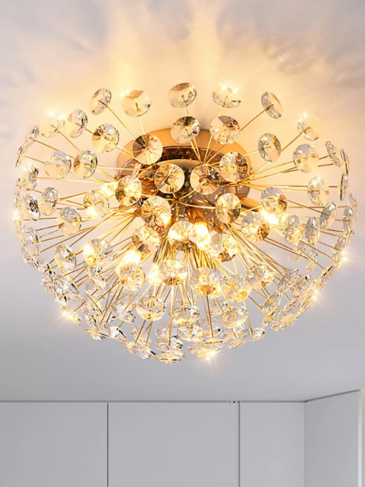 lampe suspension cristal doré moderne élégante transparente salle manger chambre coucher éclairage quotidien led