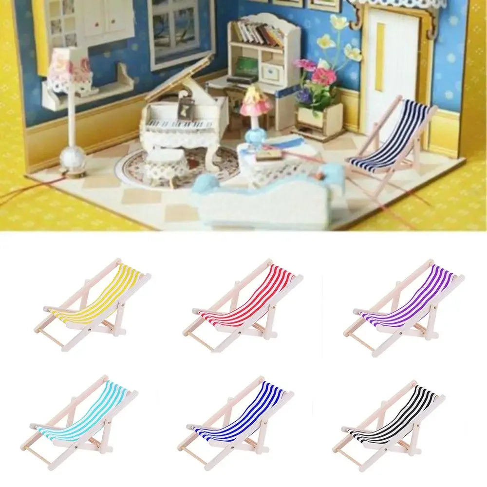 chaise longue miniature pliante rayures horizontales moderne bois rouge blanc bleu blanc jaune blanc