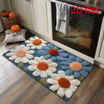 tapis moderne fleurs bleu blanc orange non glissant salon salle bain machine lavable
