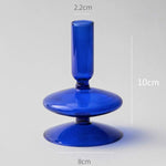 bougeoir moderne verre bleu cobalt texture ondulée décoration intérieure vase support blanc bougie blanche