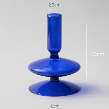 bougeoir moderne verre bleu cobalt texture ondulée décoration intérieure vase support blanc bougie blanche