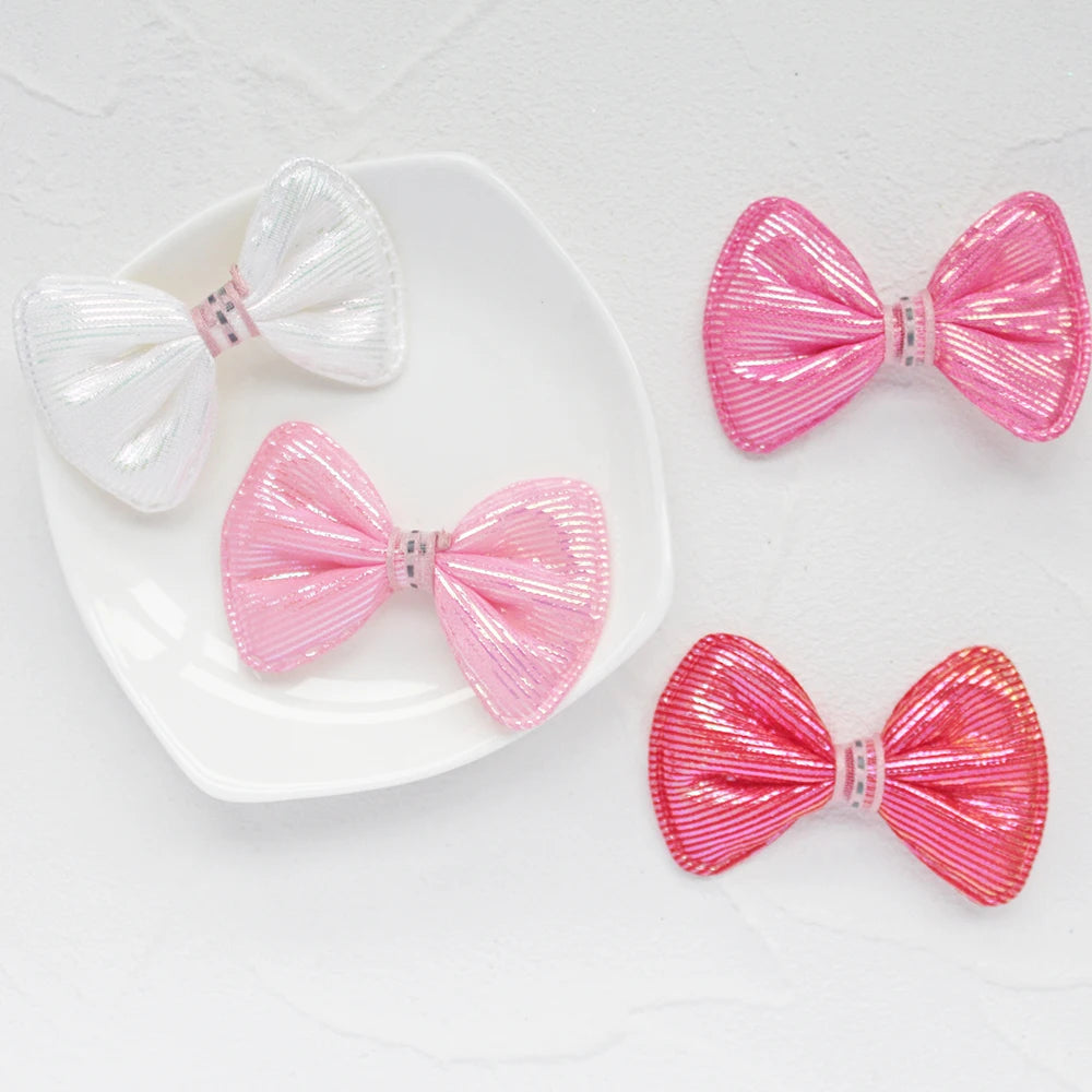 rubans forme noeud rayés pailletés blanc rose clips pinces décoration enfantine opaques nylon pack
