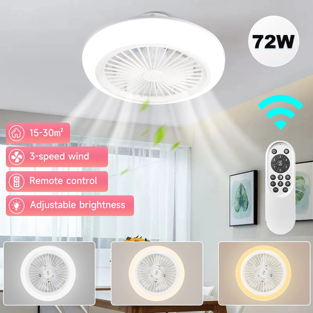ventilateur lumière led moderne télécommande blanc grille ventilation adjustable