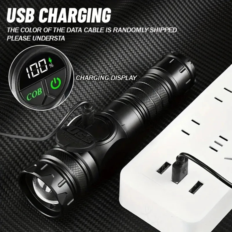 torche rechargeable led noire modes lumiere rouge aimant affichage lcd port usb camping adultes