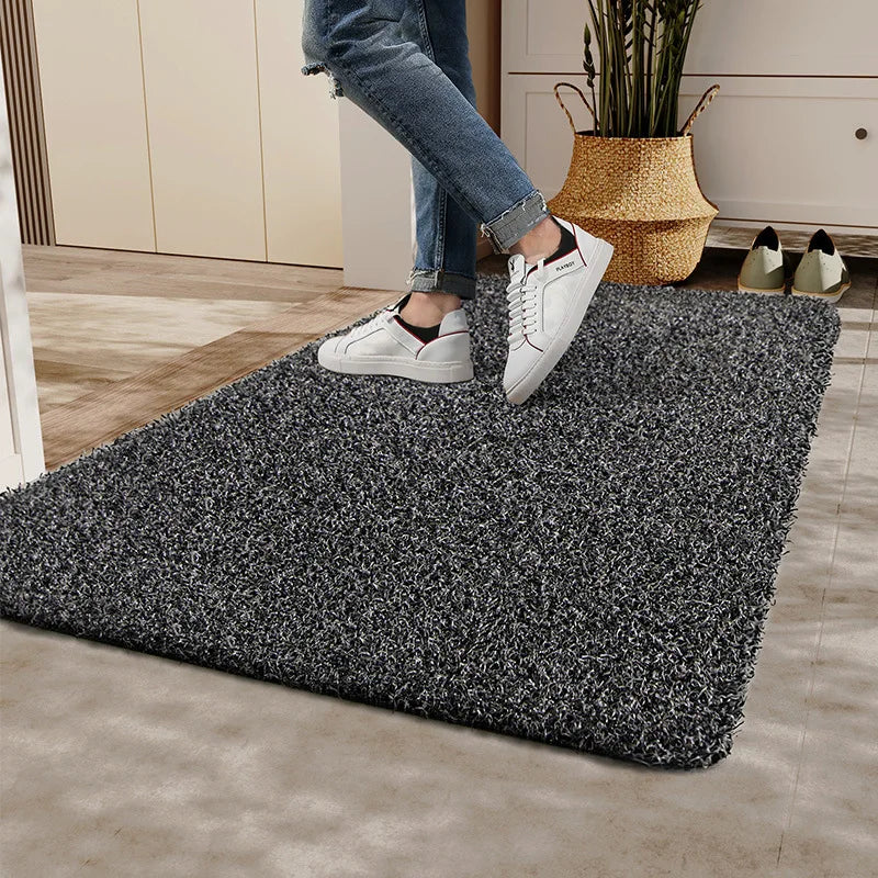 tapis gris foncé fibres noires blanches moderne antidérapant intérieur extérieur lavage main mécanique