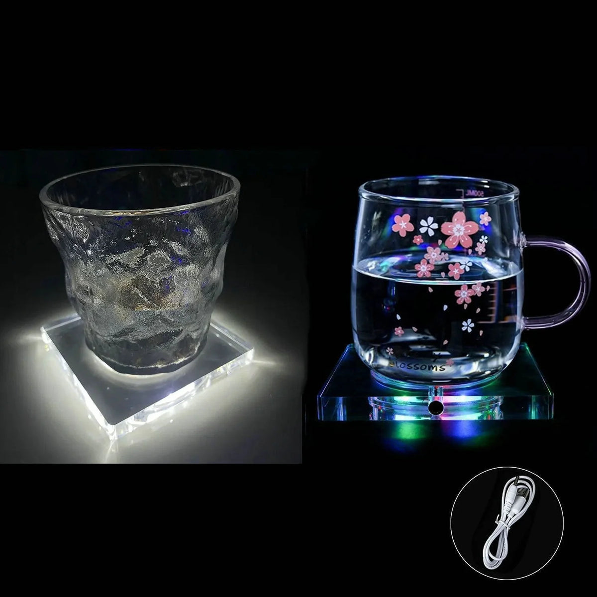 Dessous de verre acrylique LED en forme de cœur