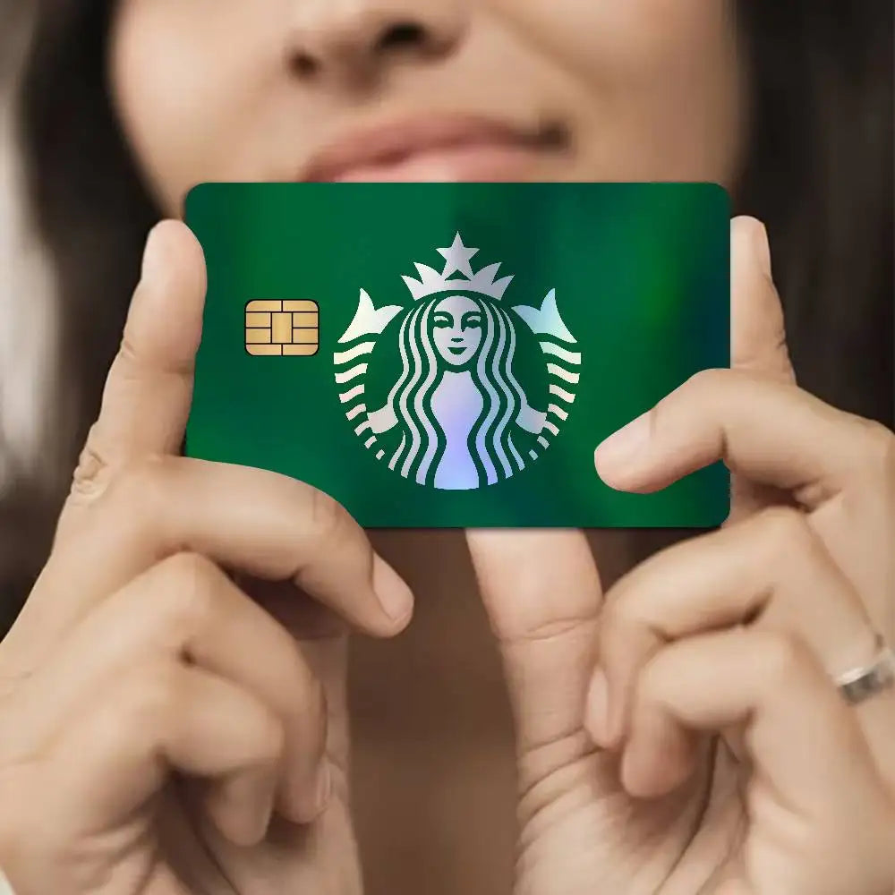 autocollants carte bancaire effet laser logo starbucks vert noir holographique anti rayures