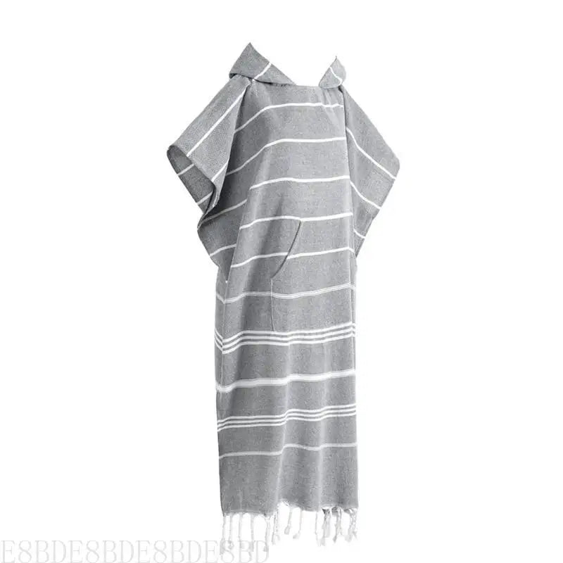 Poncho rayé bleu clair rose pâle gris poncho plage coton polyester poche franges