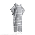 Poncho rayé bleu clair rose pâle gris poncho plage coton polyester poche franges