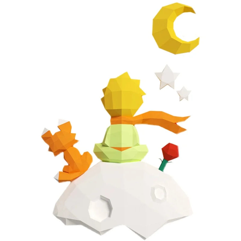 figurine papier little prince polygones geometriques artisanal origami accessoires enfants decoration chambre fantaisie sciencefiction