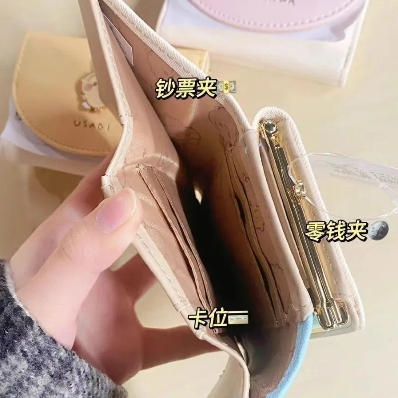 portefeuilles kawaii simili cuir rose bleu clair jaune compartiments porte cartes poche zip personnages