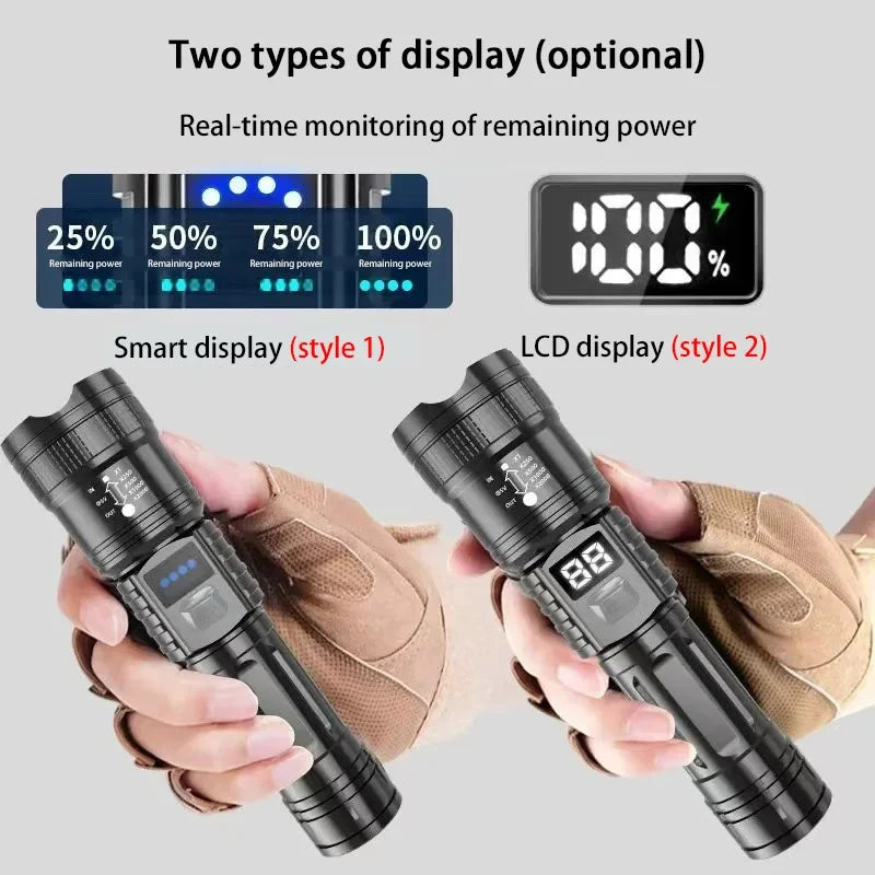 lampe poche rechargeable led zoomable noire éclairage 500mètres camping outdoor