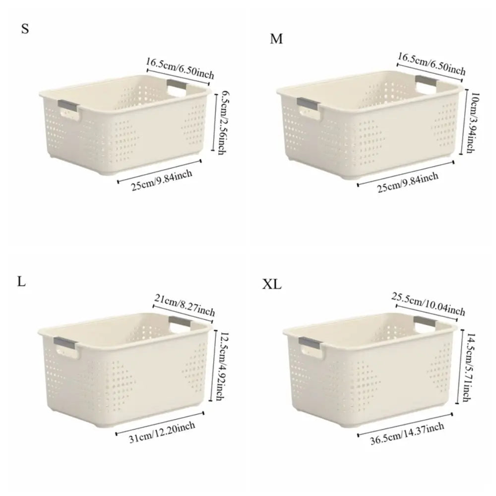 paniers rangement plastique perforé moderne poignées beige clair empilables cuisine
