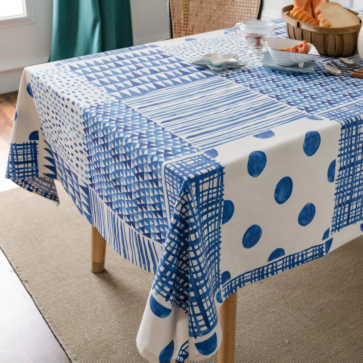 nappe bohème bleu géométrique imperméable coton polyester table extérieur hiver été printemps festive