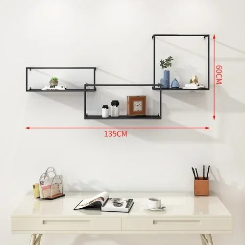 étagères murales modernes métal noir vis fixations plante horloge bouteille livre tasse stylos sac