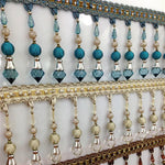 ruban décoratif strass tissu brodé élégant traditionnel bleu vert rouge or argent