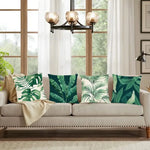 taies oreiller motif feuilles tropicales verte blanche modernes décoratives carrées 40x40cm 45x45cm