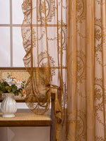 rideau floral semi transparent classique brodé fleurs beige clair salon décoration intérieure polyester