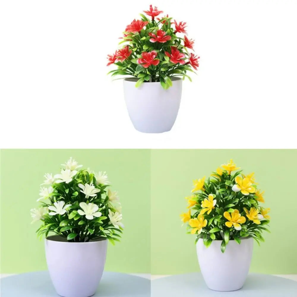 plantes artificielles fleurs rouges blanches jaunes violets pot blanc décoration intérieure moderne minimaliste fête