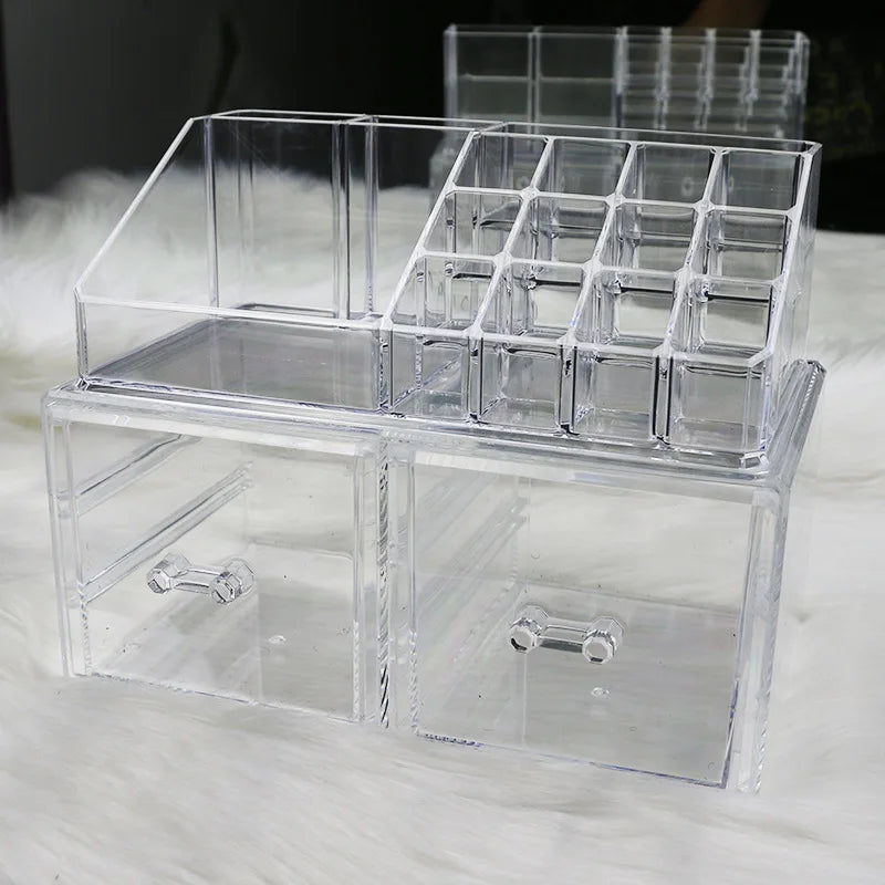 organisateur bijoux boîte transparente moderne poignées plastique grande taille cosmétiques maquillage soins peau