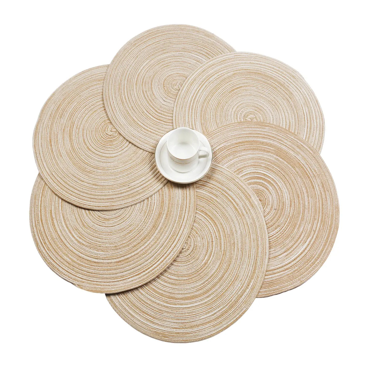 placemat rond rayures concentriques beige clair moderne respectueux environnement tissu polyester coton set table