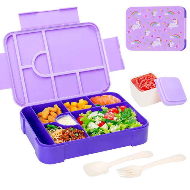 boîte lunch bento rectangulaire compartimentée étanche poignées motifs licornes enfant
