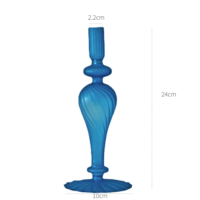 bougeoir moderne verre bleu cobalt texture ondulée décoration intérieure vase support blanc bougie blanche