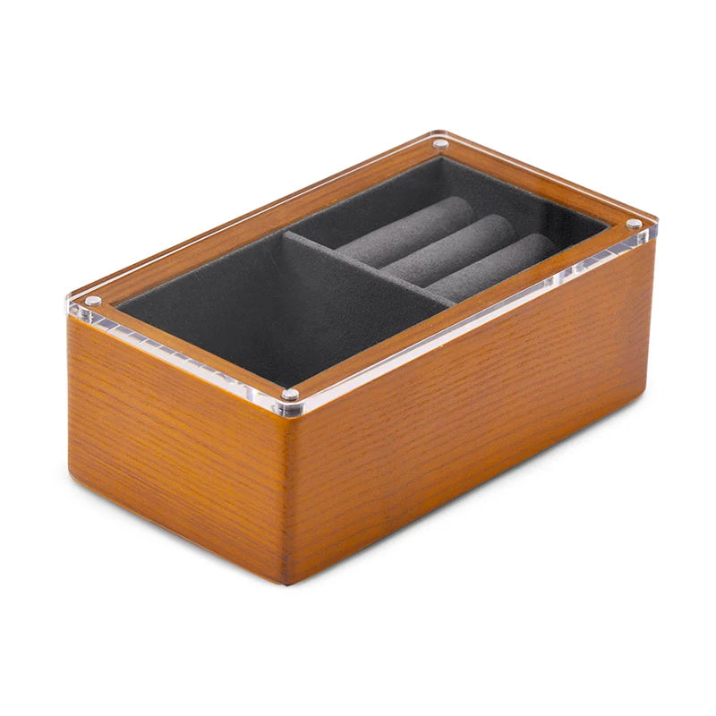 boîtes bijoux marron clair texture bois modernes yeillets colliers bagues montre
