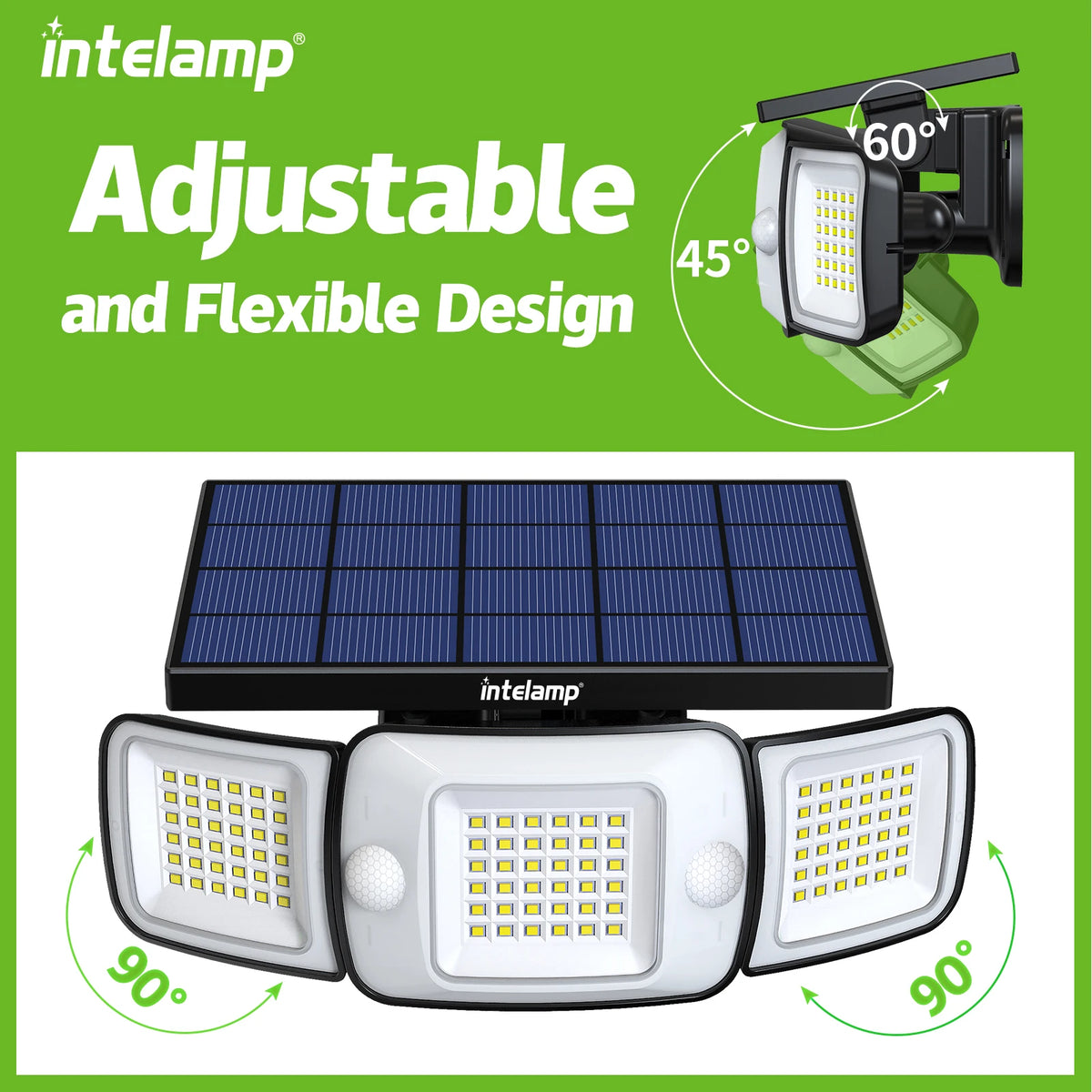 lampe solaire moderne panneaux solaires bleus deux capteurs mouvement ip65 led jaunes autonomes
