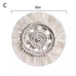 coasters tissu spirale tissée franges bohême artisanal couleur beige domestique utilisation protection table