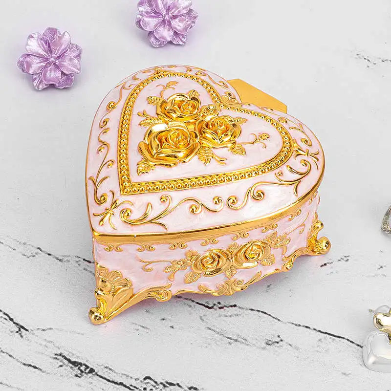 boîte bijoux baroque élégante boîte métal roses dorées motifs floraux blanc violet