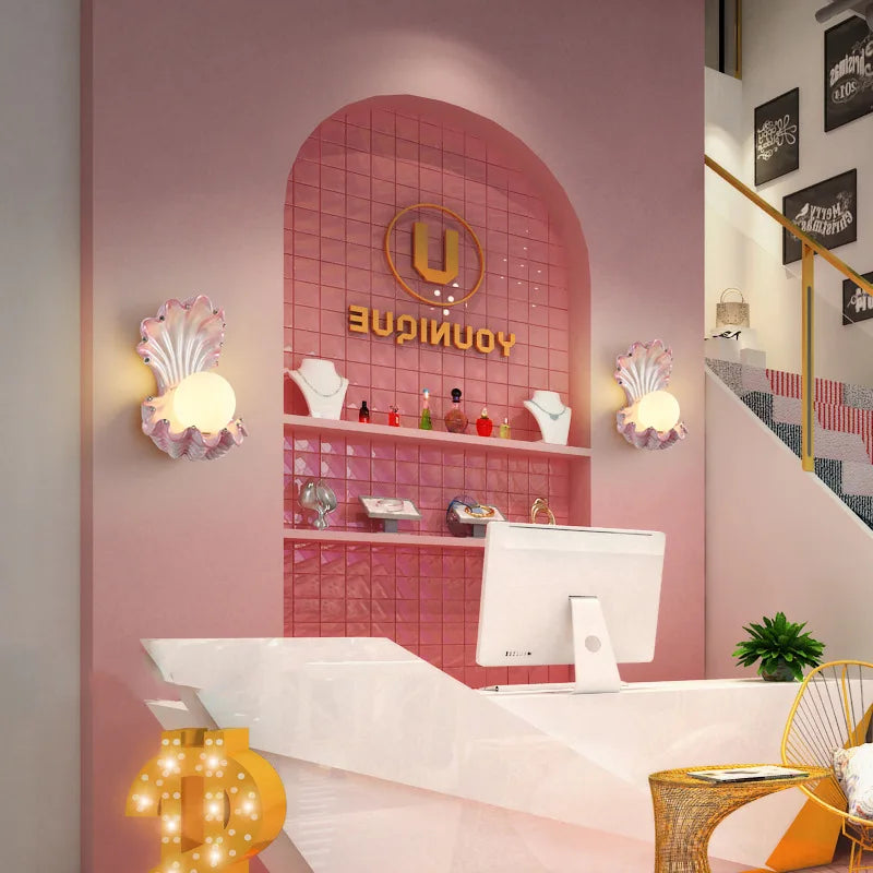 applique murale moderne or blanc rose pâle coquillage élégante chambre salle manger étude entrée