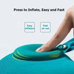 oreiller voyage gonflable forme cou bleu polyester ergonomique valve gonflageextérieur support confortable